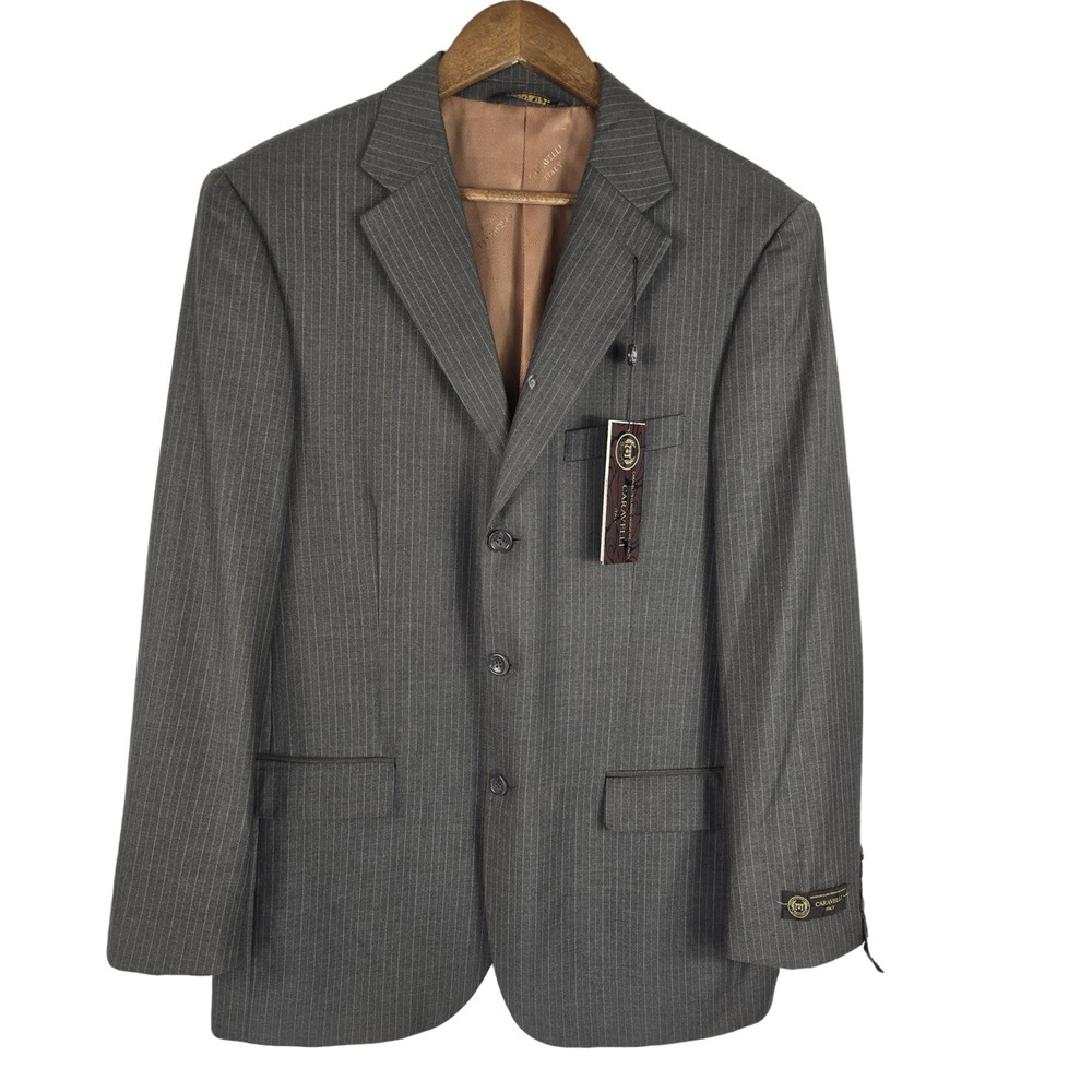 Caravelli Italy Superior 150's 3 Pc Vested Gray Pin Strip Men's Suit 40R 34W NWT